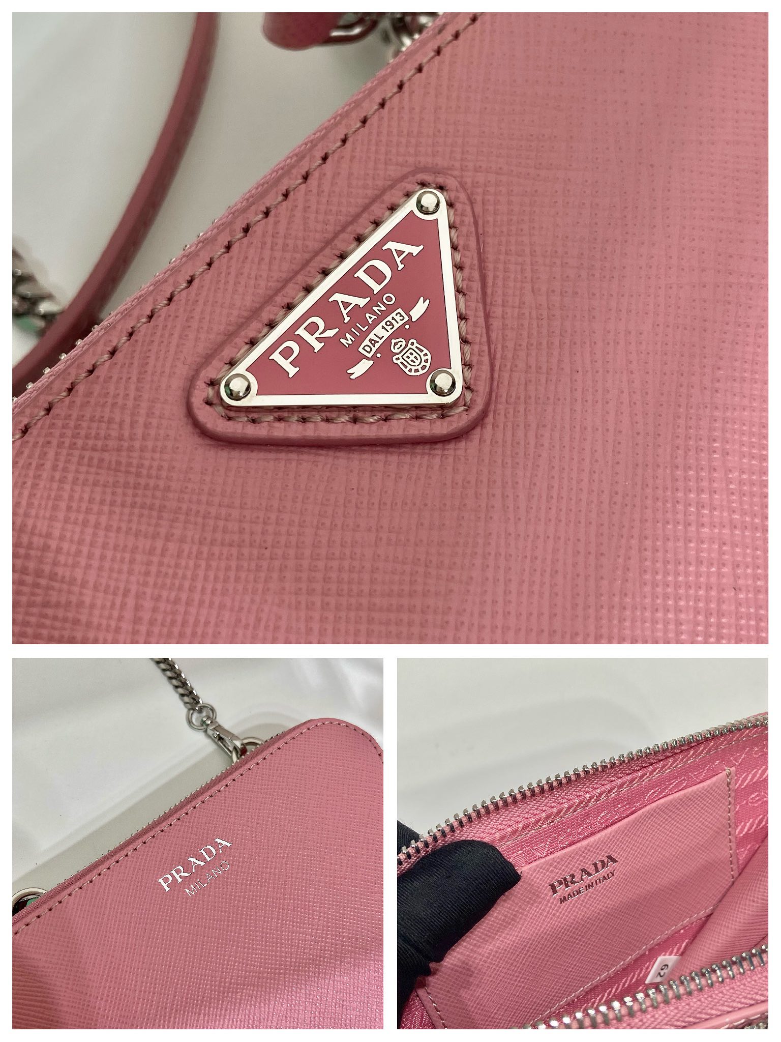 Bagsaaa Pra*a Saffiano leather mini-pouch pink - 15x10x5cm
