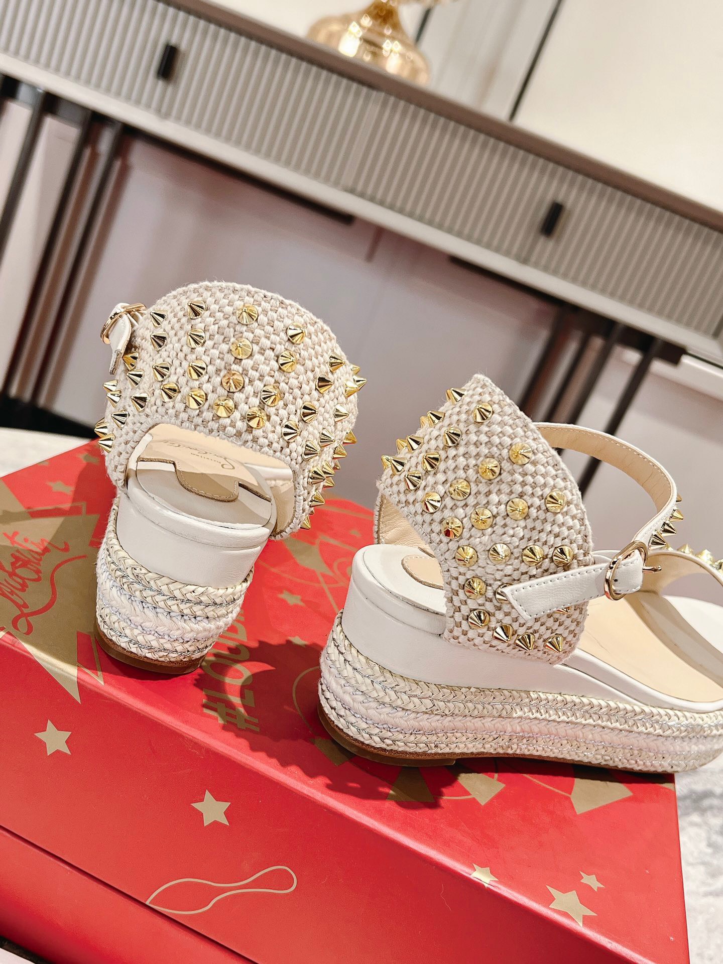 Bagsaaa Chr1st1an Louboutin Madmonica Flat Wedge Sandals White