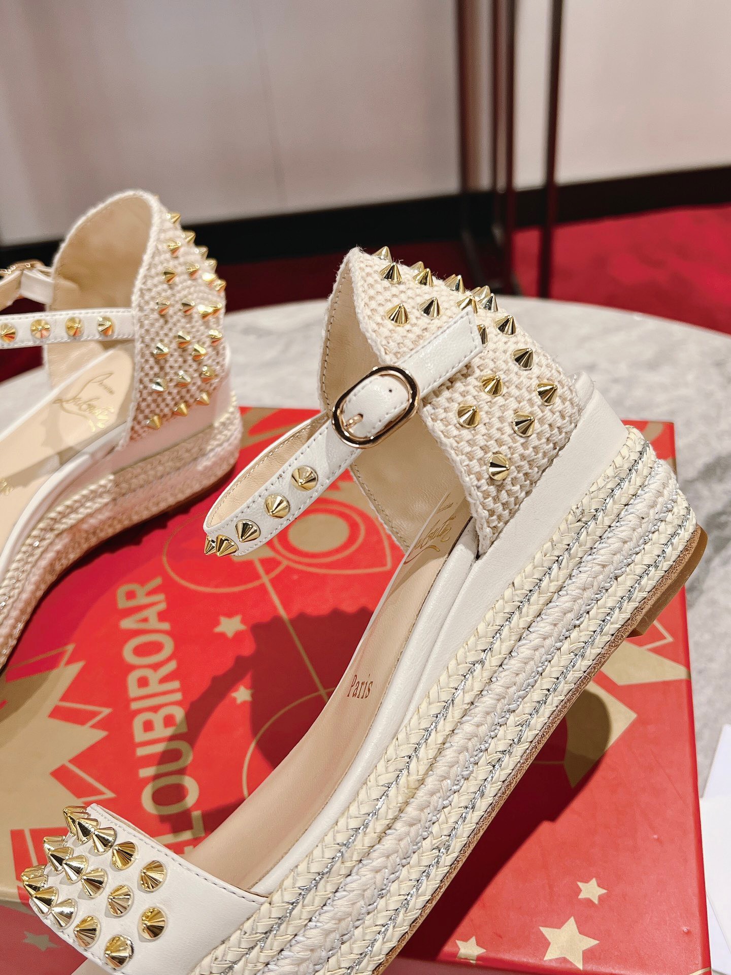 Bagsaaa Chr1st1an Louboutin Madmonica Flat Wedge Sandals White