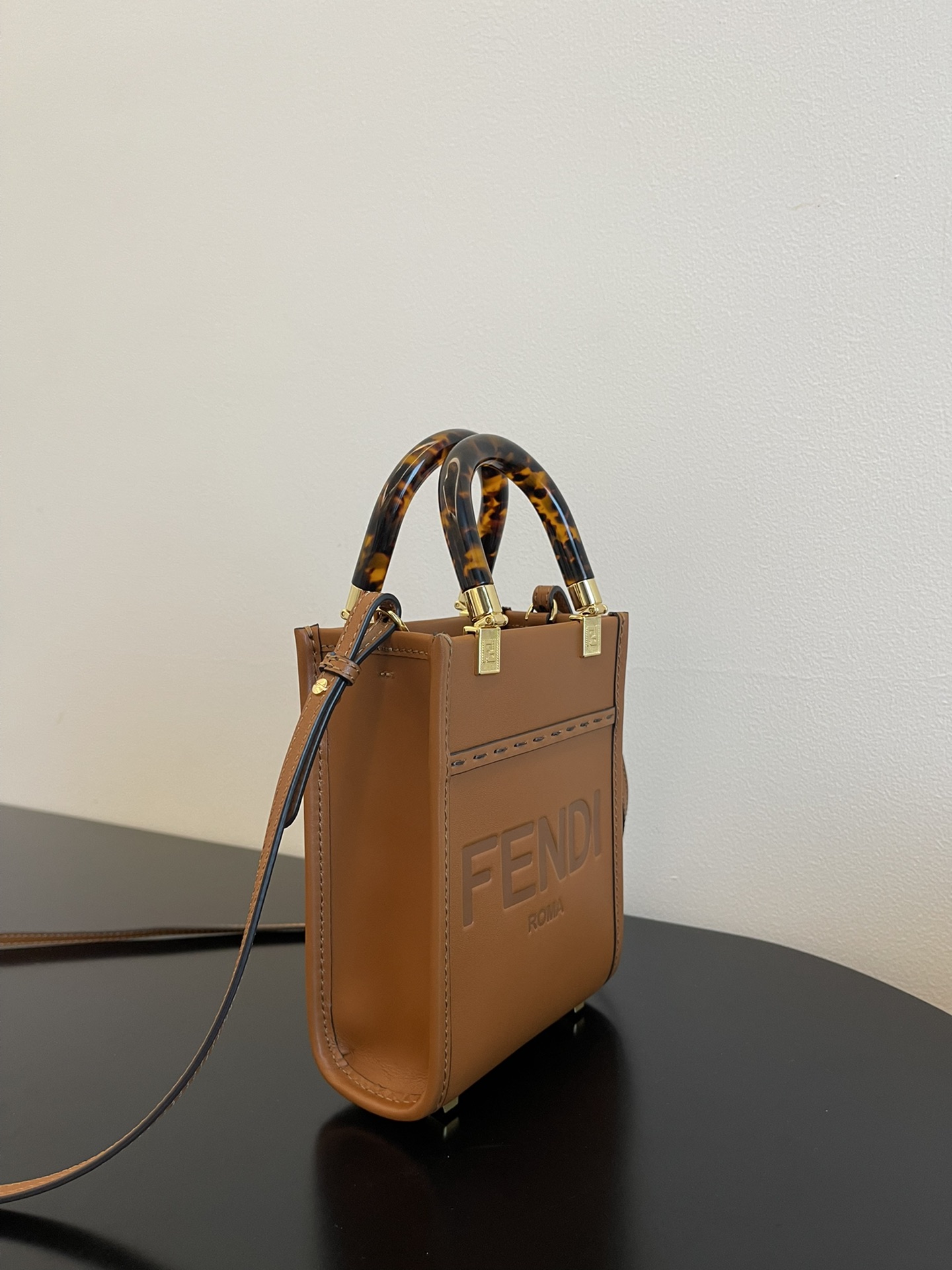 Bagsaaa F**di Mini Sunshine Shopper Brown Leather - 18x13x6.5cm