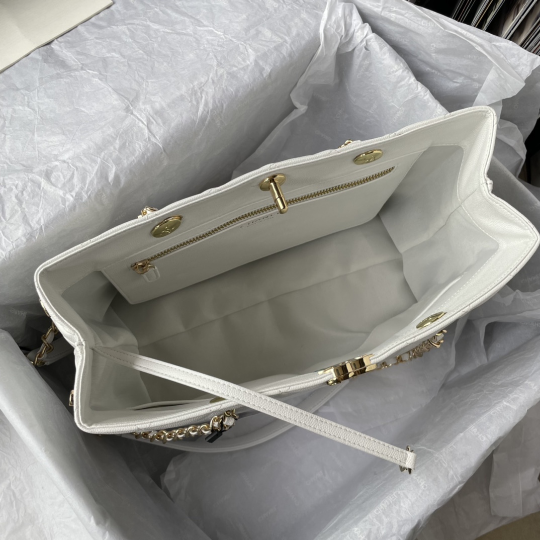 Bagsaaa Ch**el White Quilted Caviar Tote - 31*23*14cm