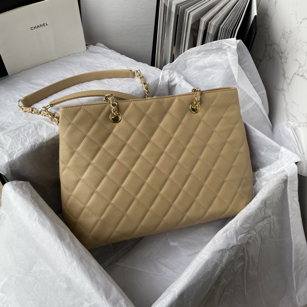 Bagsaaa Ch**el Beige Quilted Caviar Tote - 31*23*14cm
