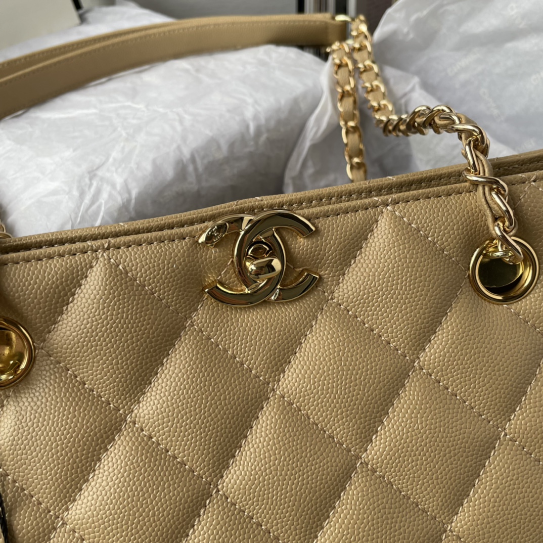Bagsaaa Ch**el Beige Quilted Caviar Tote - 31*23*14cm