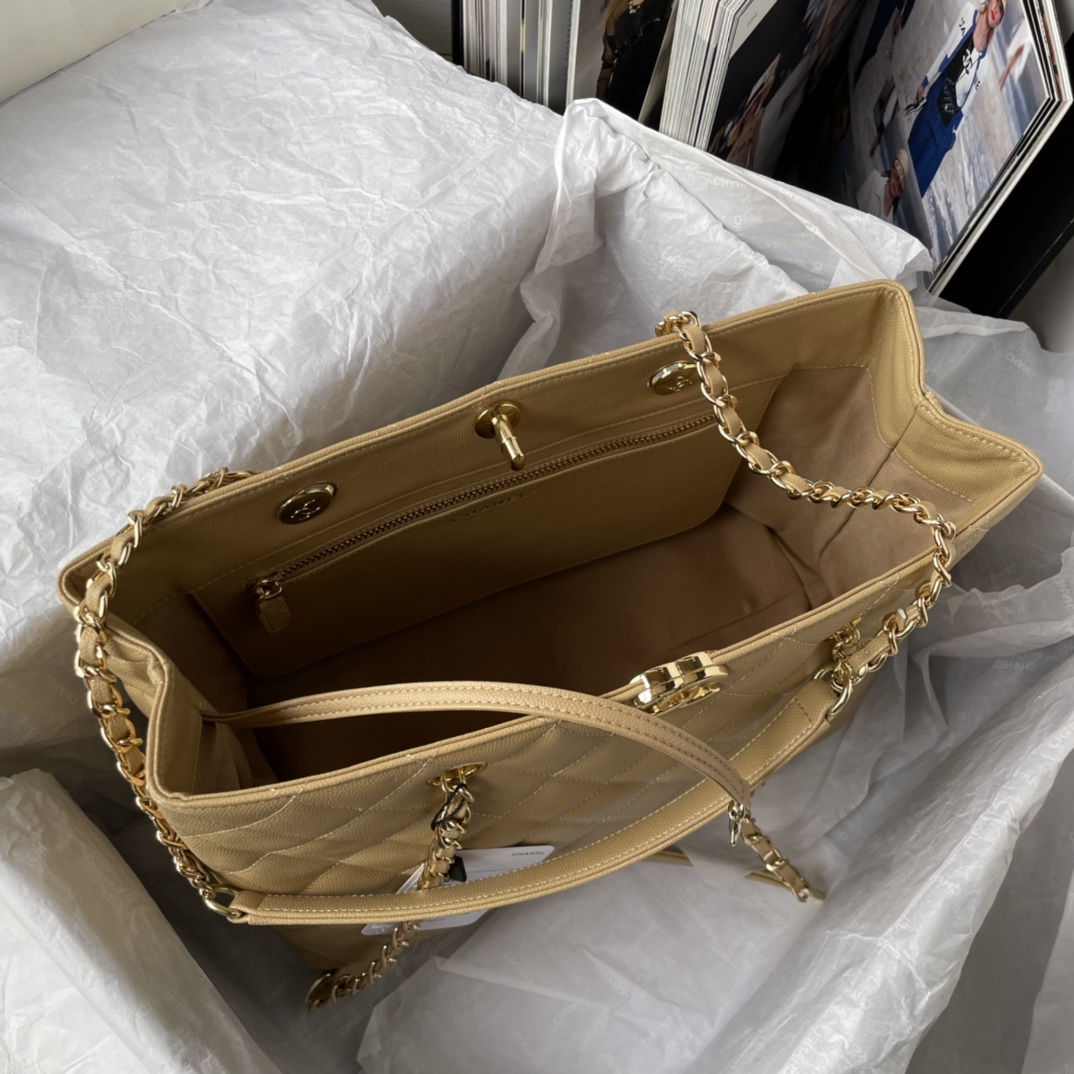 Bagsaaa Ch**el Beige Quilted Caviar Tote - 31*23*14cm