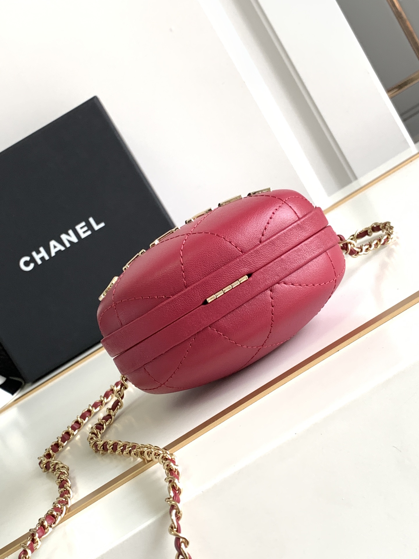 Bagsaaa Ch**el Clutch With Chain AP3252 Dark Purple - 8.5x12x6cm