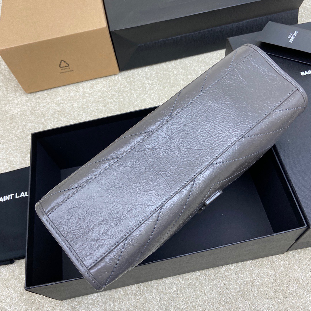 Bagsaaa Y51 Niki Shopping In Vintage Dark Grey Leather - 33 X 27 X 11,5 CM