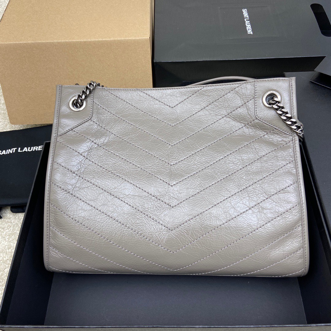 Bagsaaa Y51 Niki Shopping In Vintage Light Grey Leather - 33 X 27 X 11,5 CM