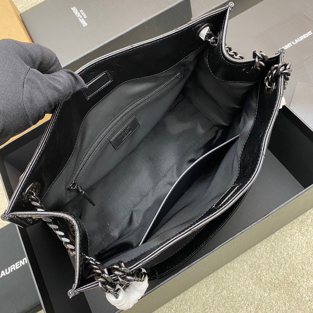 Bagsaaa Y51 Niki Shopping In Vintage Black Leather - 33 X 27 X 11,5 CM