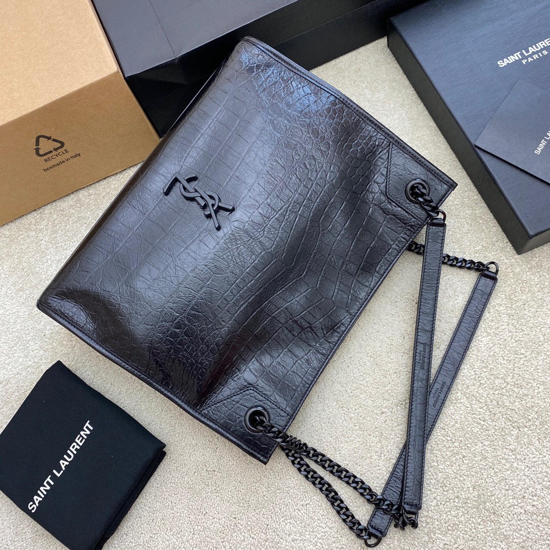 Bagsaaa Y51 Niki Shopping In Vintage Black Crocodile Embossed Leather - 33 X 27 X 11,5 CM