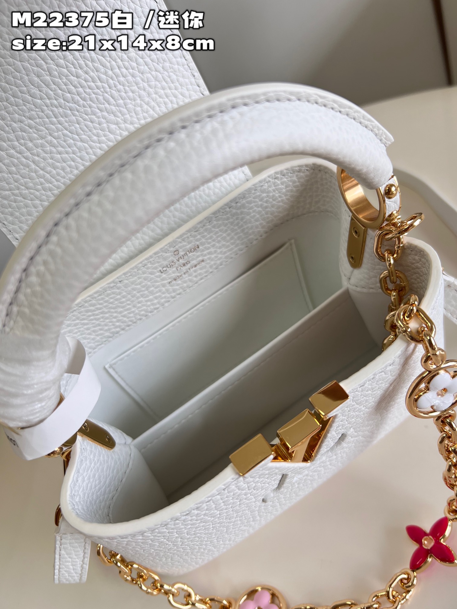 Bagsaaa L0vis Vvtt0n Capucines Mini White Flower Strap - 21 x 14 x 8 cm