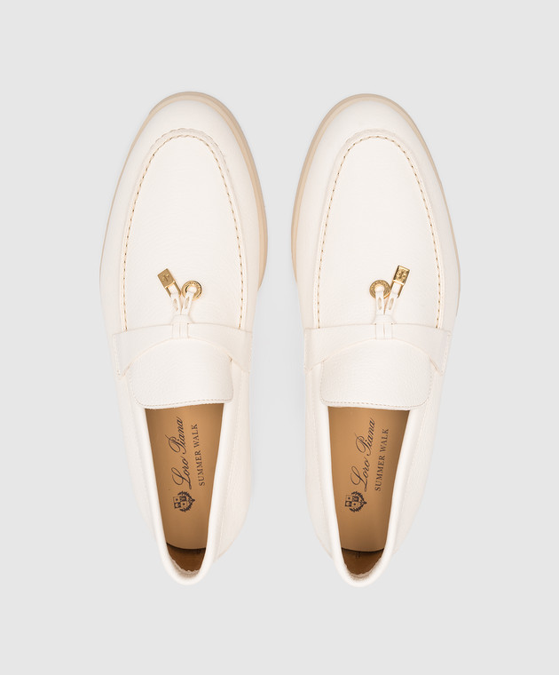 Bagsaaa Lora Pina Charm Summer Walk White Leather Loafer 
