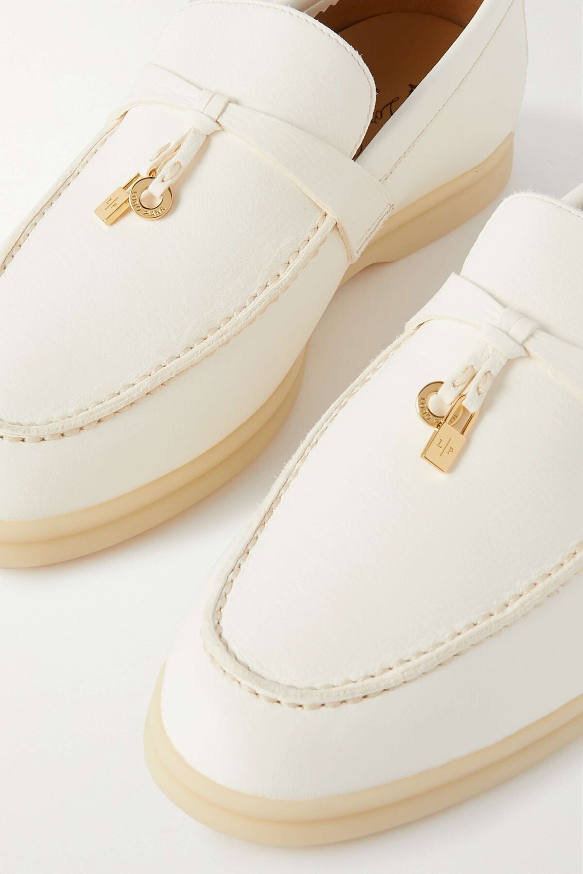 Bagsaaa Lora Pina Charm Summer Walk White Leather Loafer 