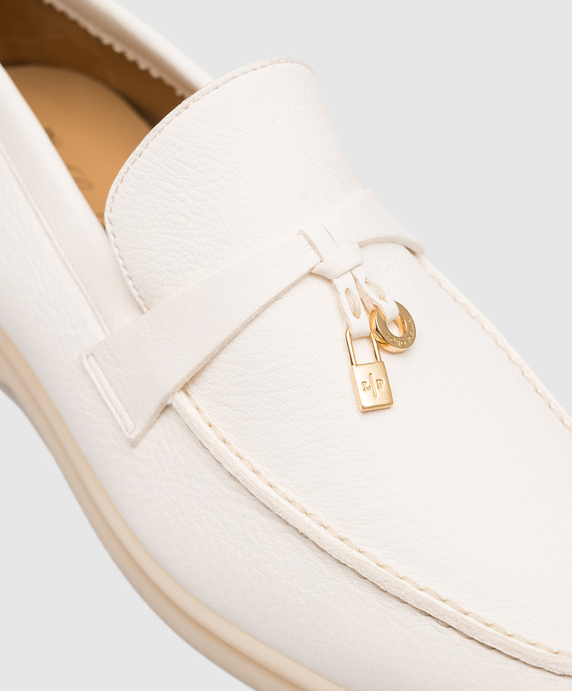 Bagsaaa Lora Pina Charm Summer Walk White Leather Loafer 
