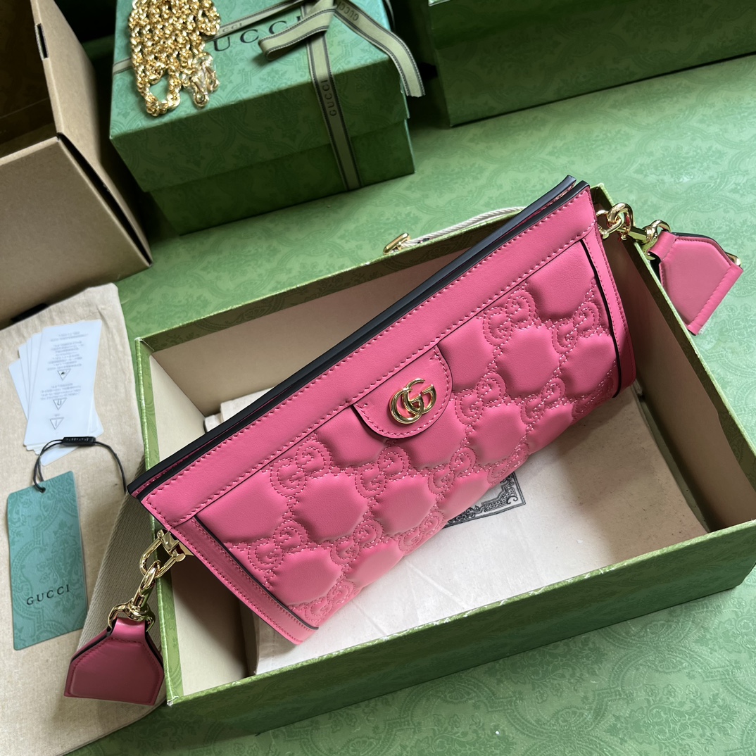 Bagsaaa Gvc*1 GG Matelasse Shoulder Bag In Pink Leather - 26*17.5*8cm