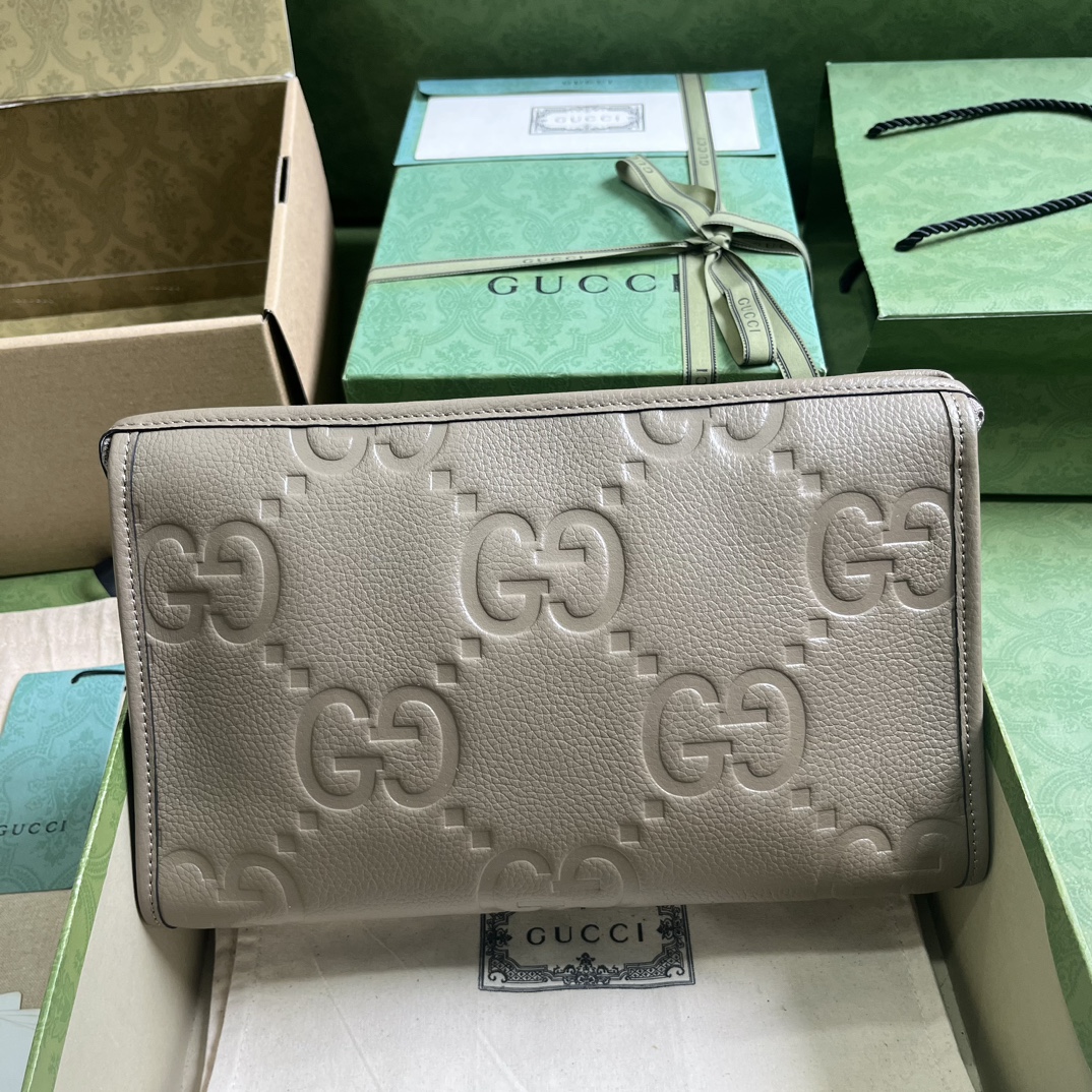 Bagsaaa Gvc*1 Jumbo GG Pouch Taupe Leather - 28.5x18x9cn