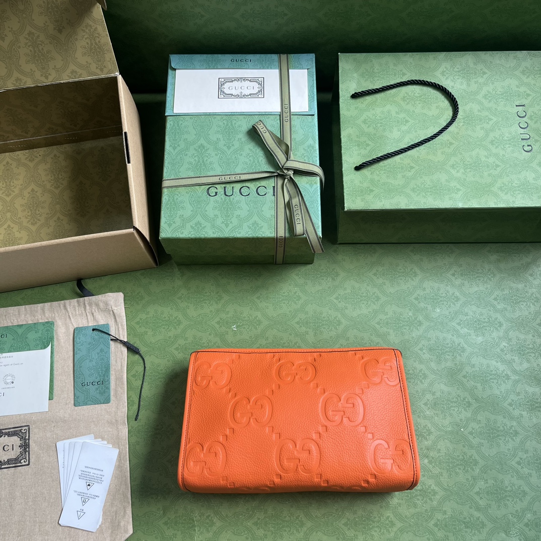 Bagsaaa Gvc*1 Jumbo GG Pouch Orange Leather - 28.5x18x9cn