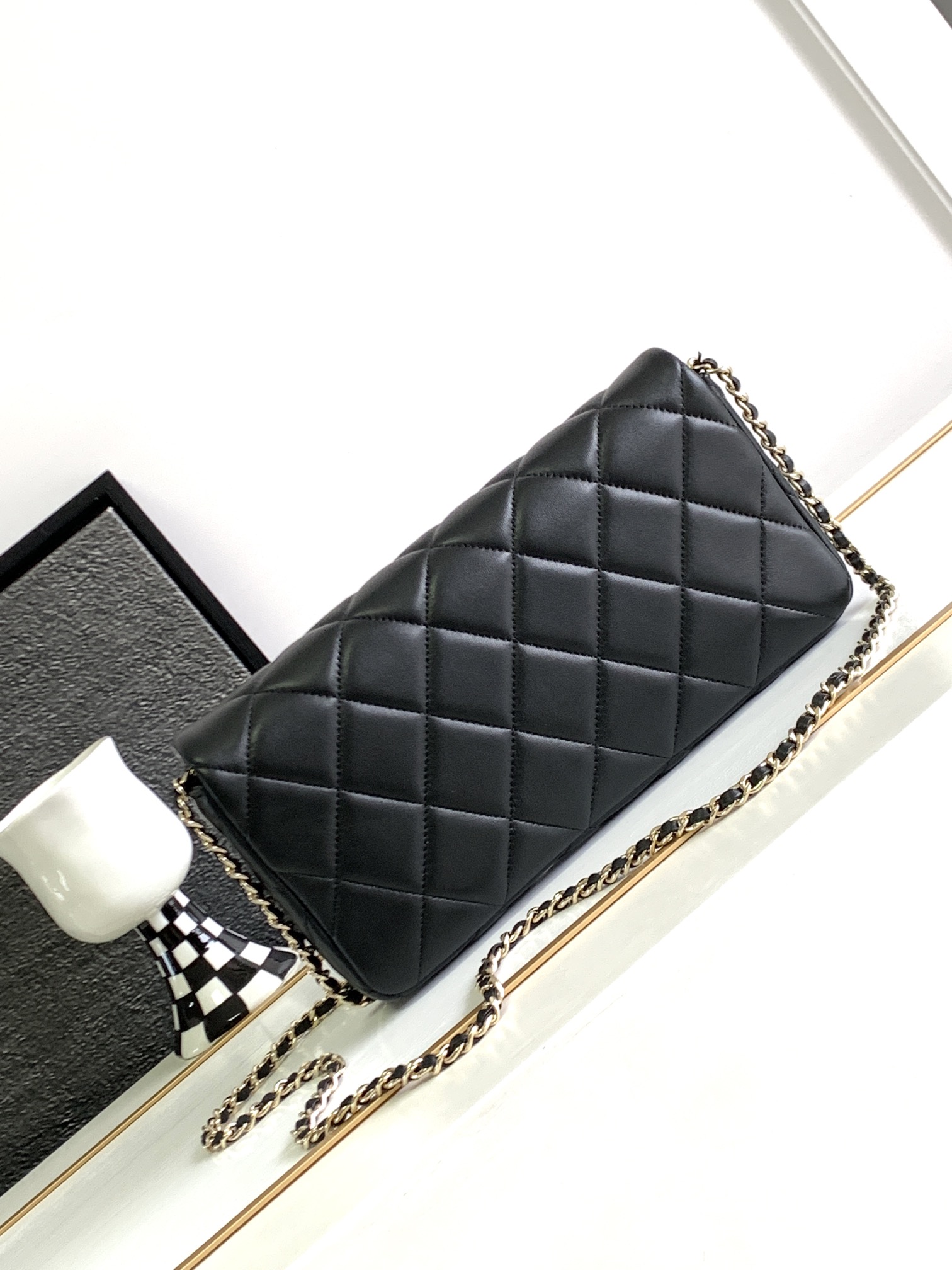 Bagsaaa Ch**el Flap Bag Black Quilted D1am0nd CC - 19 cm x 12 cm x 3 cm