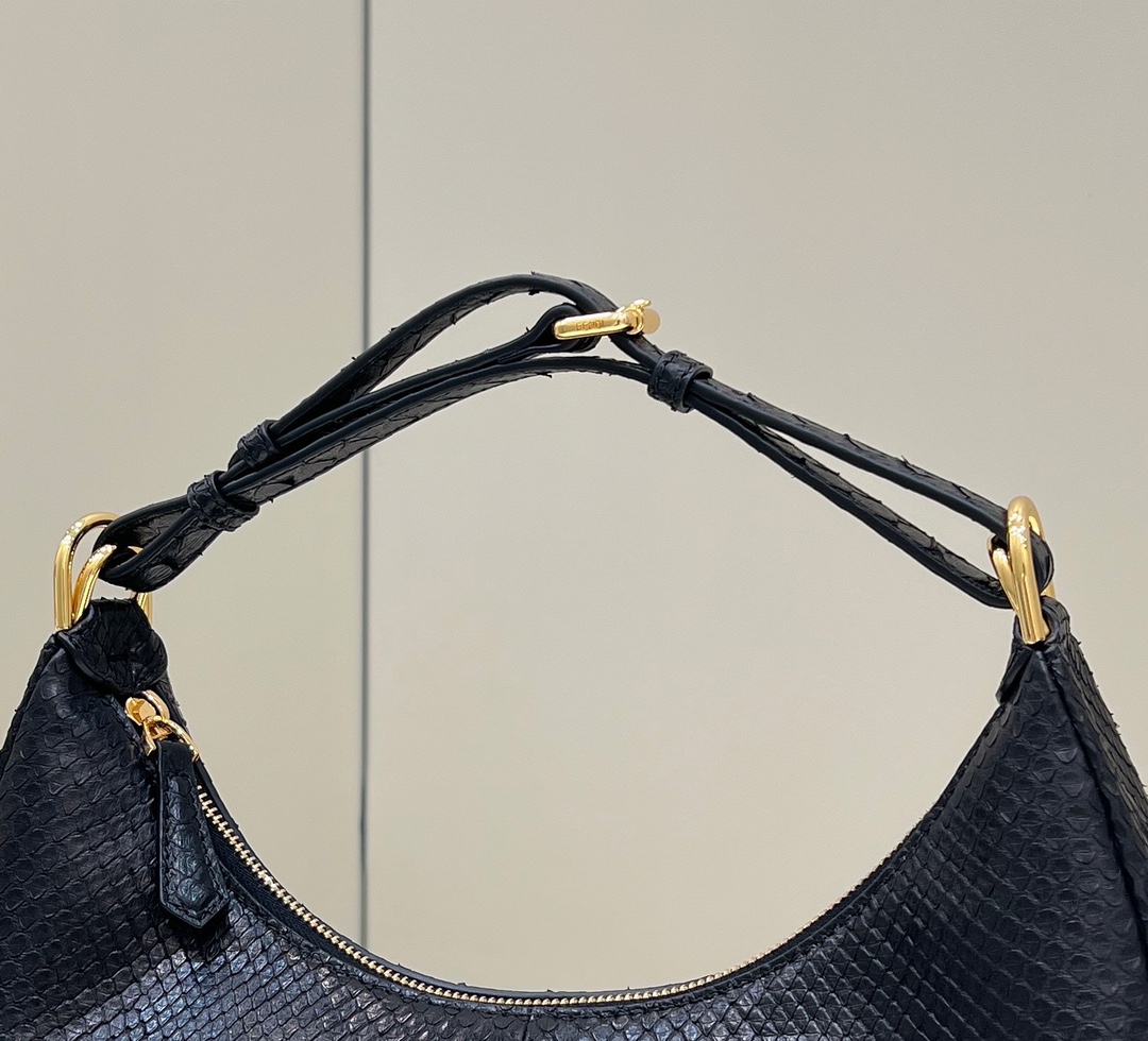 Bagsaaa F**di Small Graphy In Black Pythin Leather - 10×29×24.5cm
