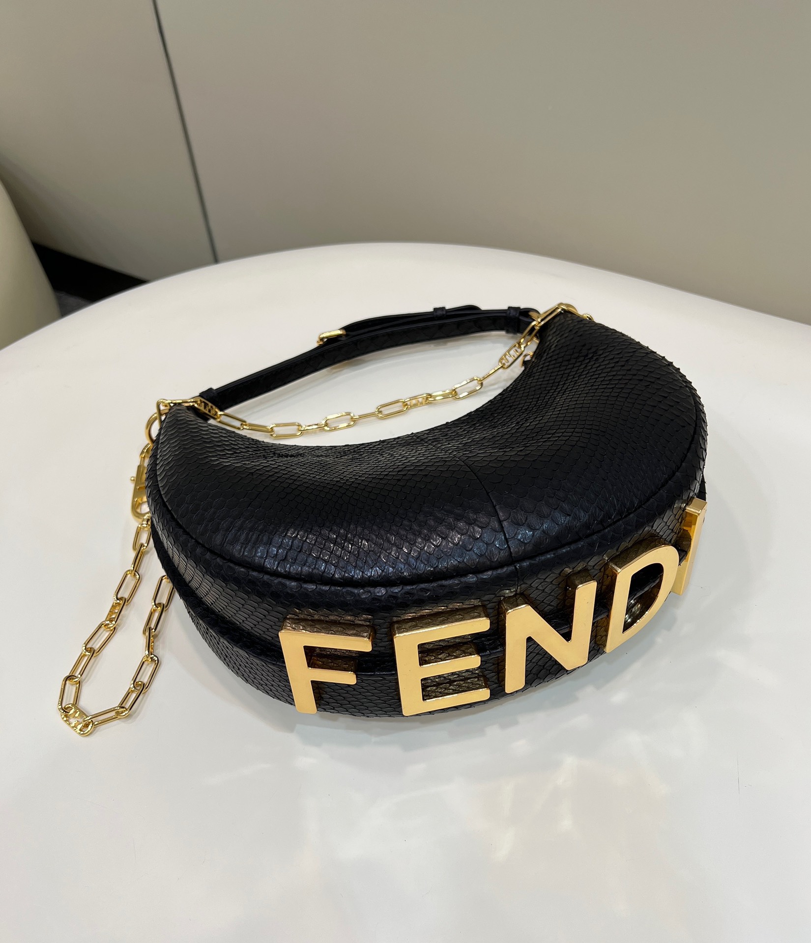 Bagsaaa F**di Small Graphy In Black Pythin Leather - 10×29×24.5cm