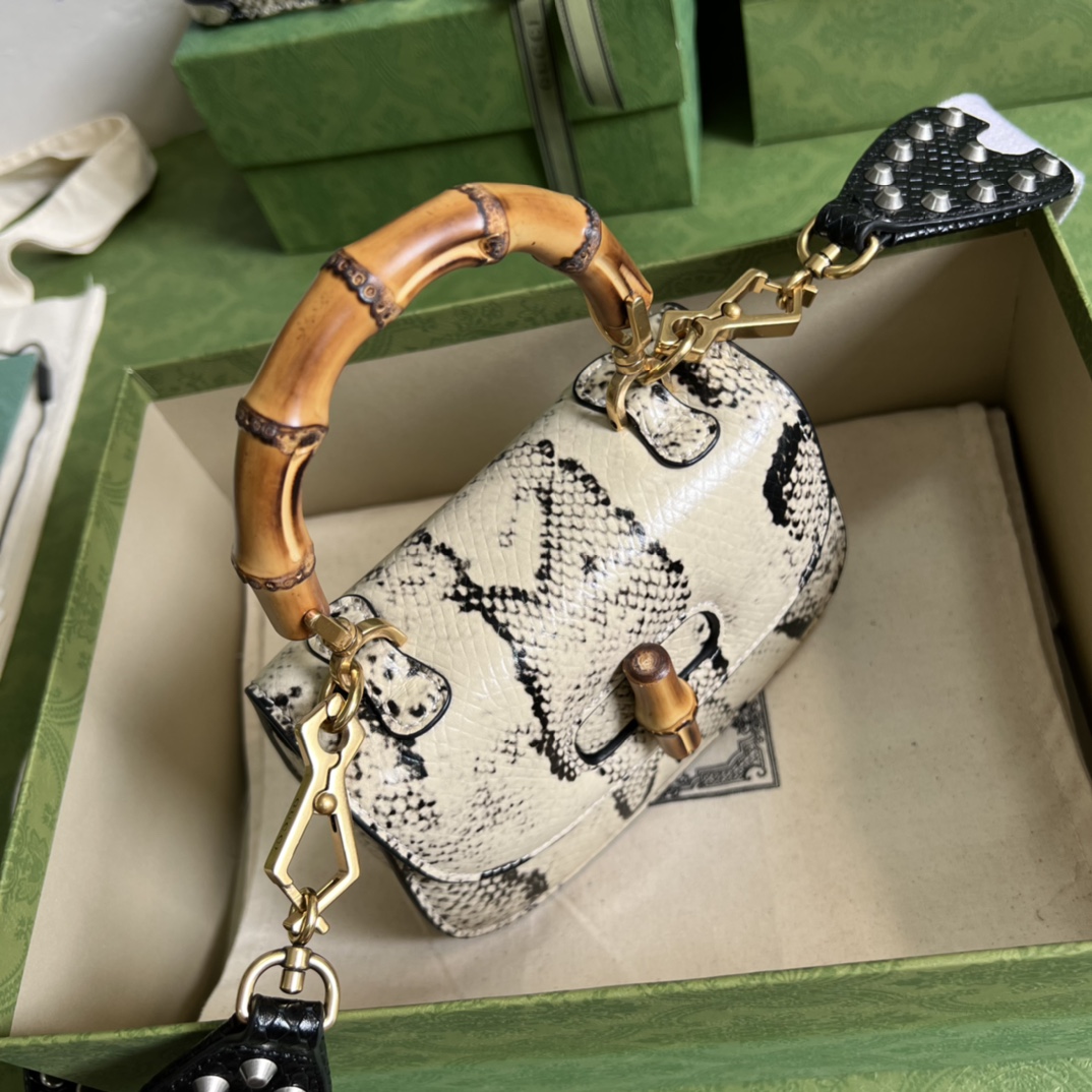 Bagsaaa Bamboo 1947 Mini Top Handle Python Leather - 17x12.5x8cm
