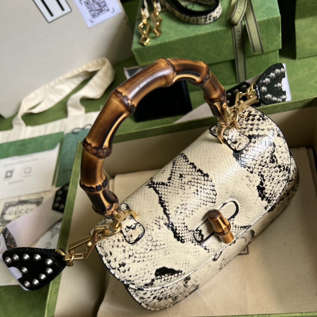 Bagsaaa Bamboo 1947 Small Top Handle Python Leather - 21x15x7cm