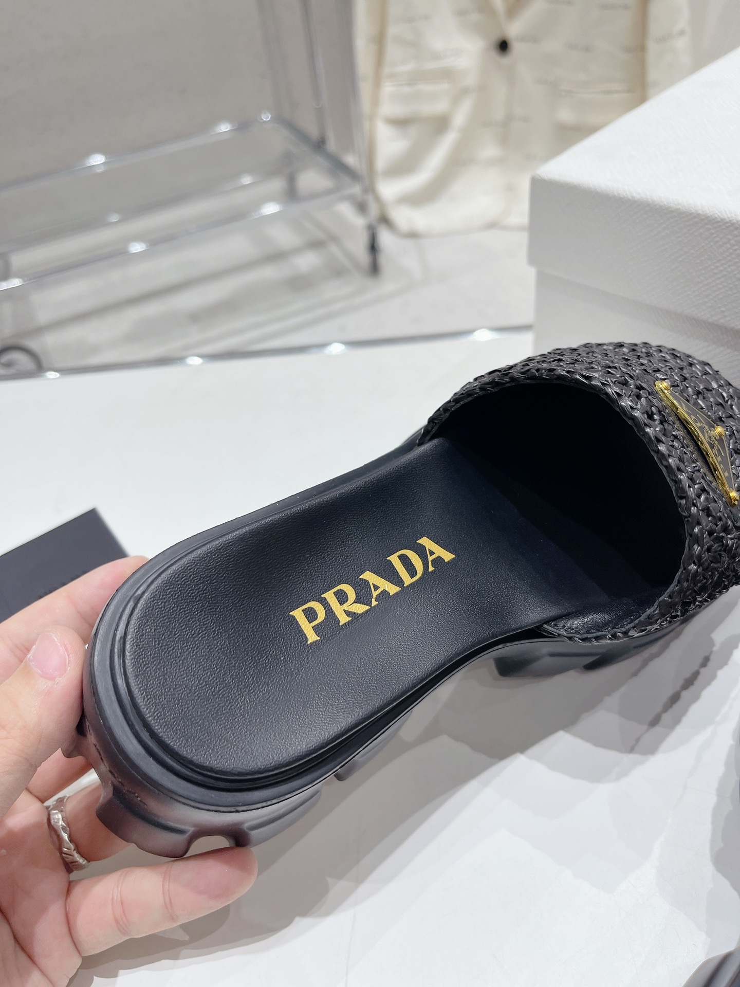 Bagsaaa Pra*a Raffia Sandals Black 
