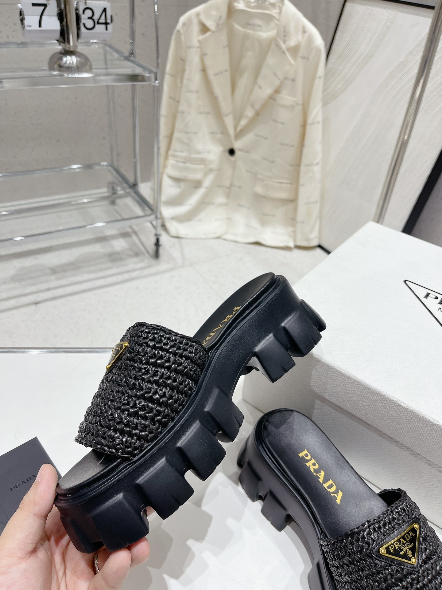 Bagsaaa Pra*a Raffia Sandals Black 