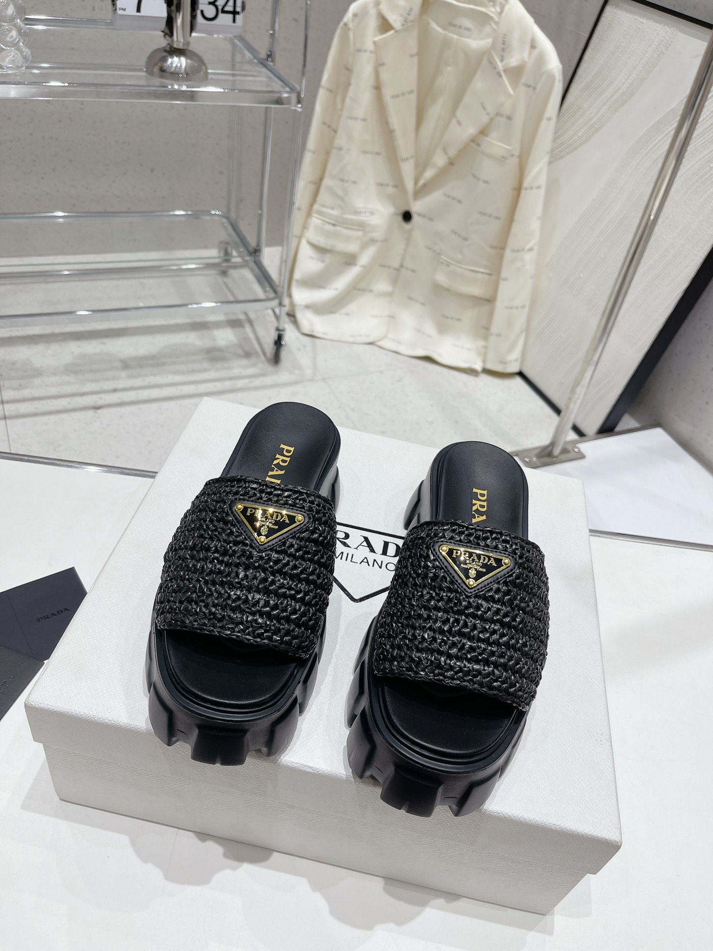 Bagsaaa Pra*a Raffia Sandals Black 