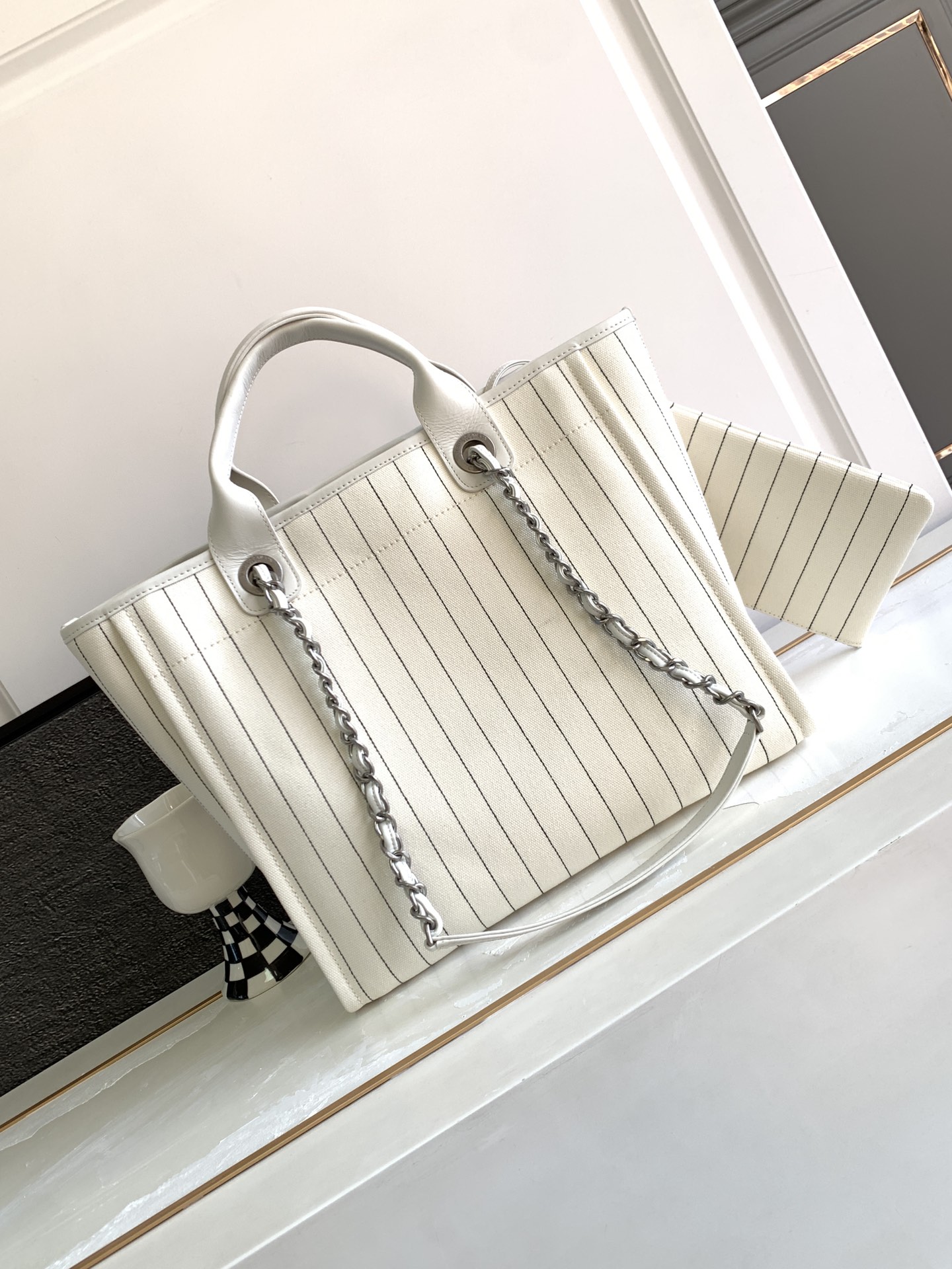 Bagsaaa Ch**el Large Shopping White Bag 34cm