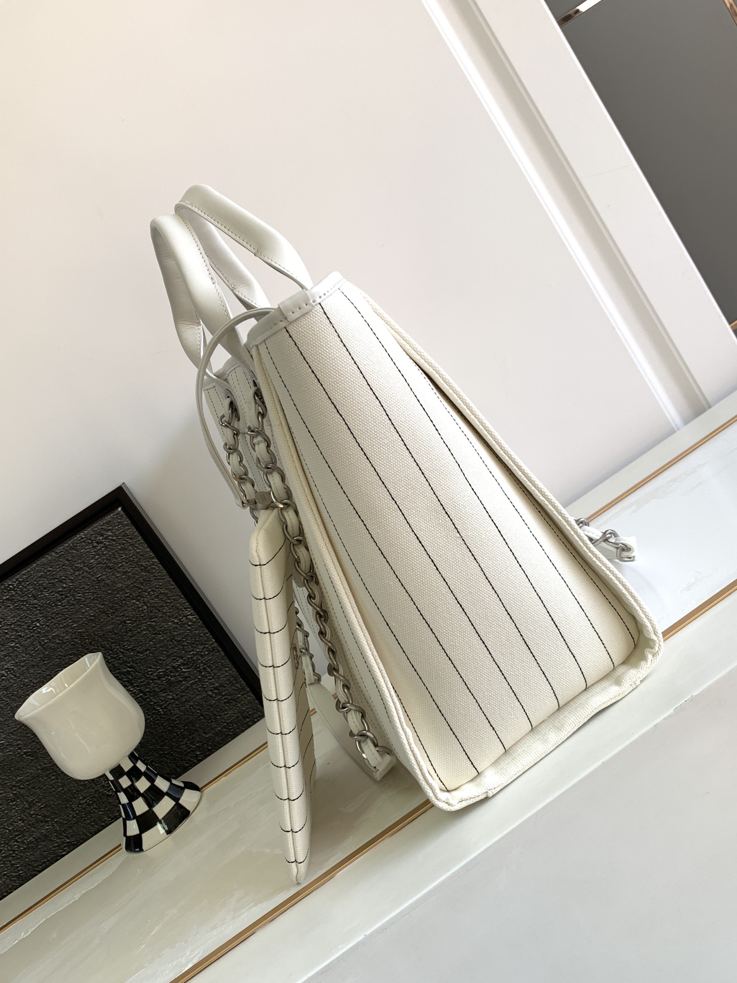 Bagsaaa Ch**el Large Shopping White Bag 34cm