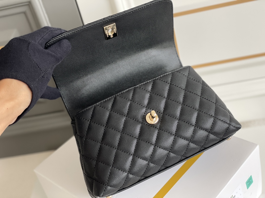 Bagsaaa Ch**el Coco Handle Black Bag - 24x14x10cm