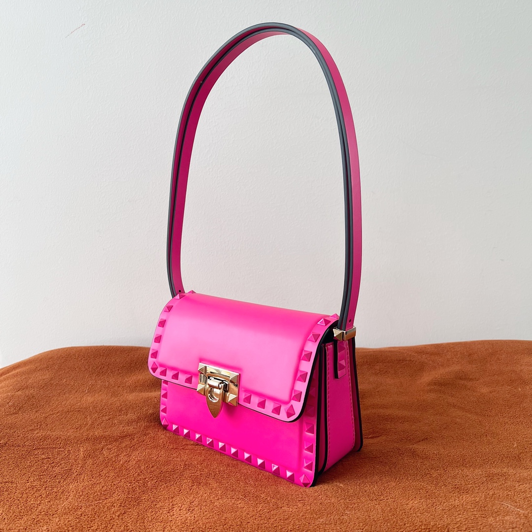 Bagsaaa Va1e*ntin0 Garavani Rockstud Shoulder Pink Bag - 18.5x12x8cm