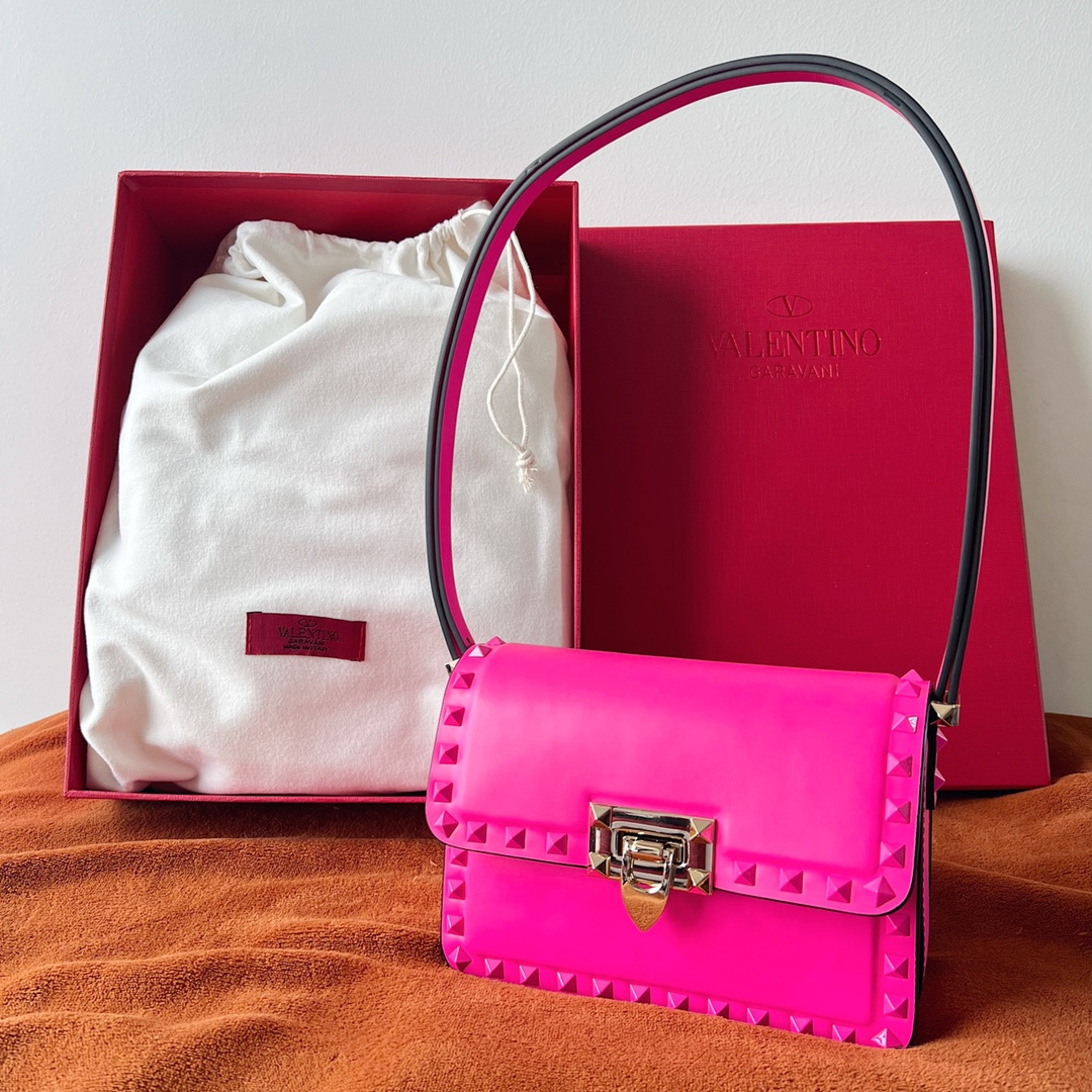 Bagsaaa Va1e*ntin0 Garavani Rockstud Shoulder Pink Bag - 18.5x12x8cm