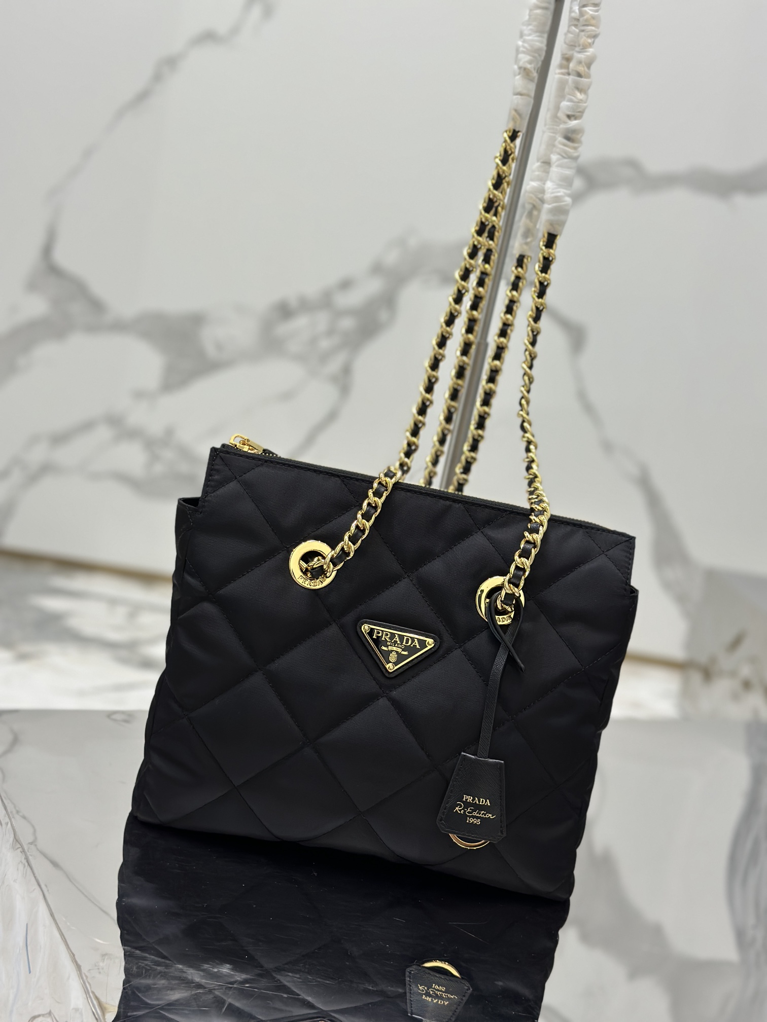 Bagsaaa Pra*a Re-Nylon tote black bag - 25x19x7cm