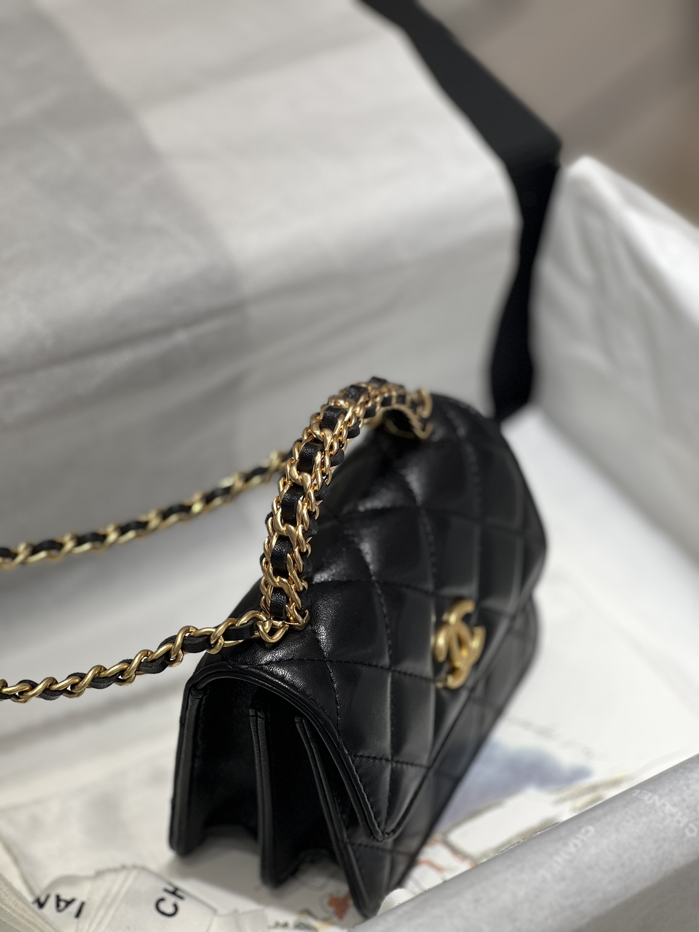 Bagsaaa Ch**el Small Lambskin Flap Black Bag - 12.5x9.5x3.5cm 