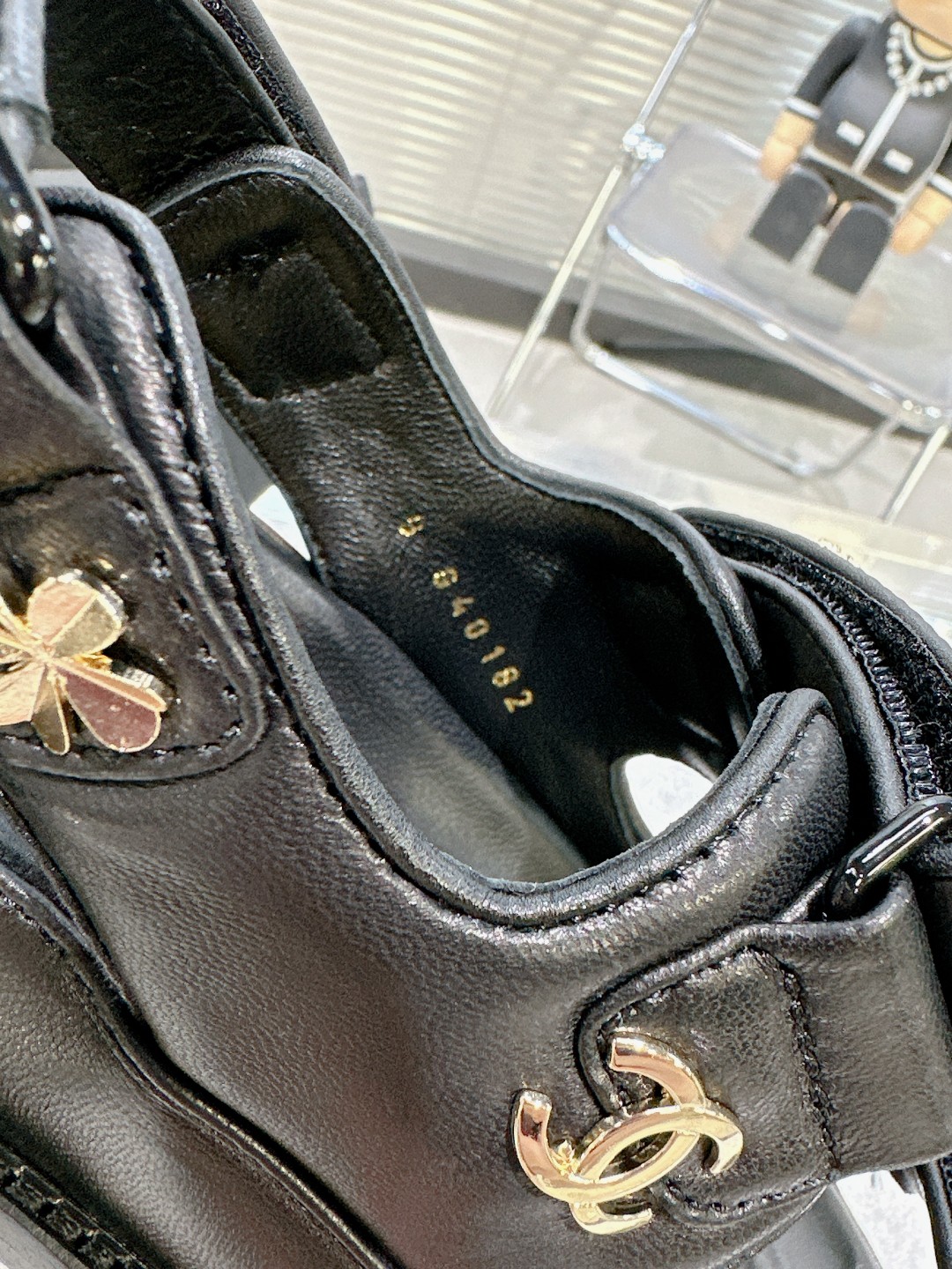 Bagsaaa Ch**el Sandals Lambskin Leather Black