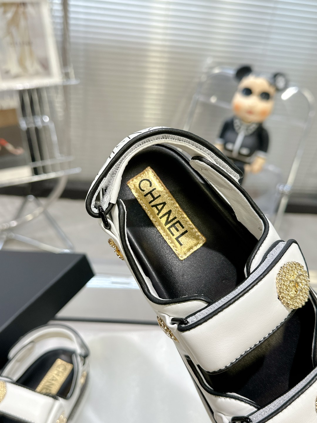 Bagsaaa Ch**el Sandals Lambskin Leather White