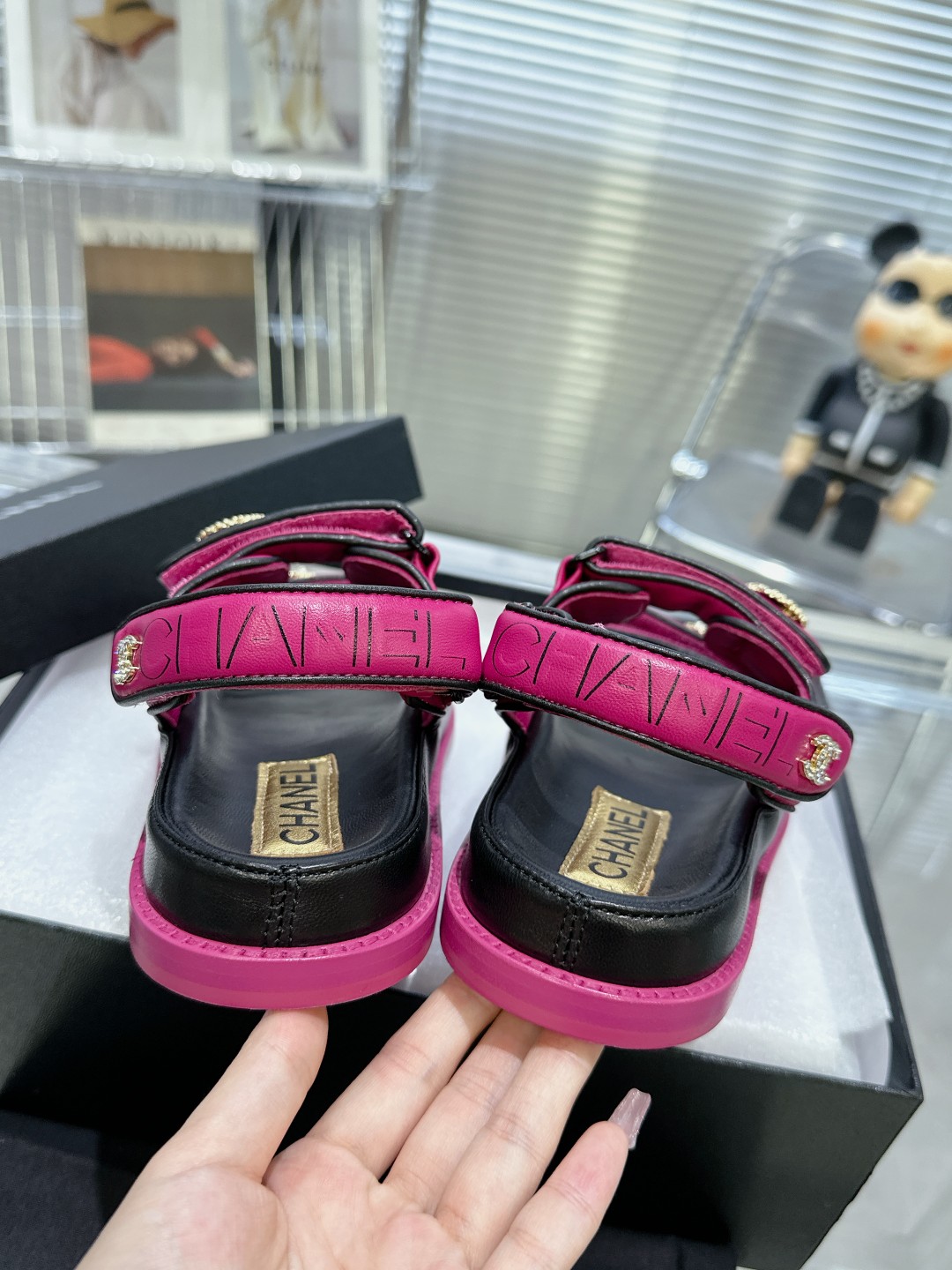Bagsaaa Ch**el Sandals Lambskin Leather Pink