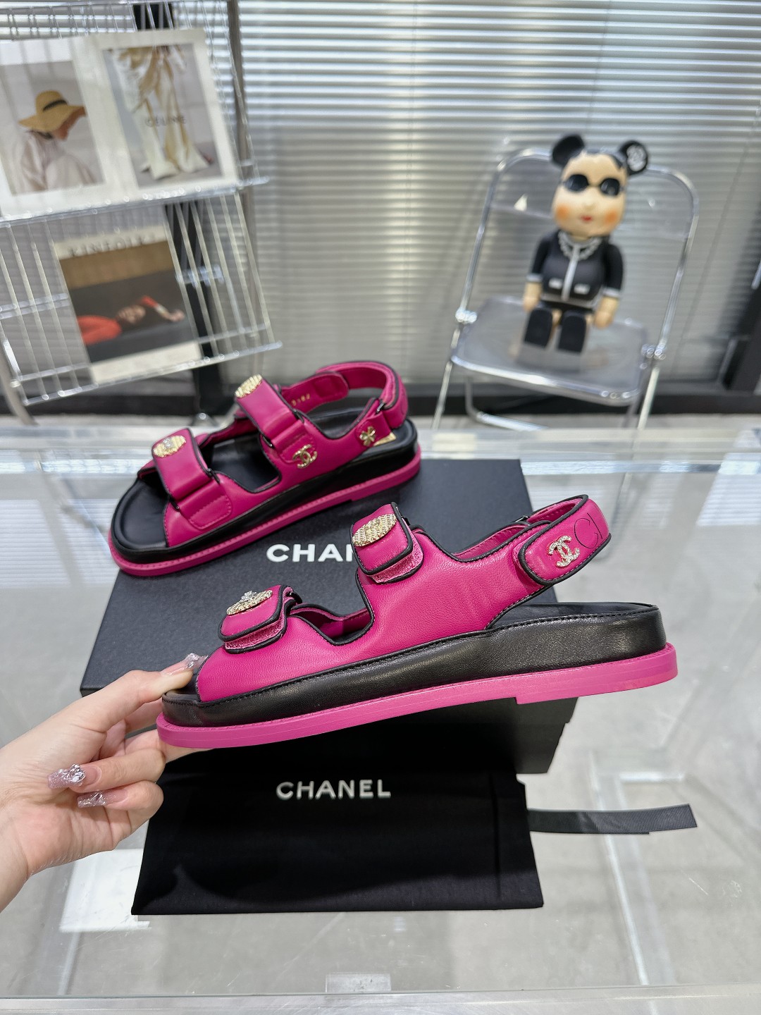 Bagsaaa Ch**el Sandals Lambskin Leather Pink