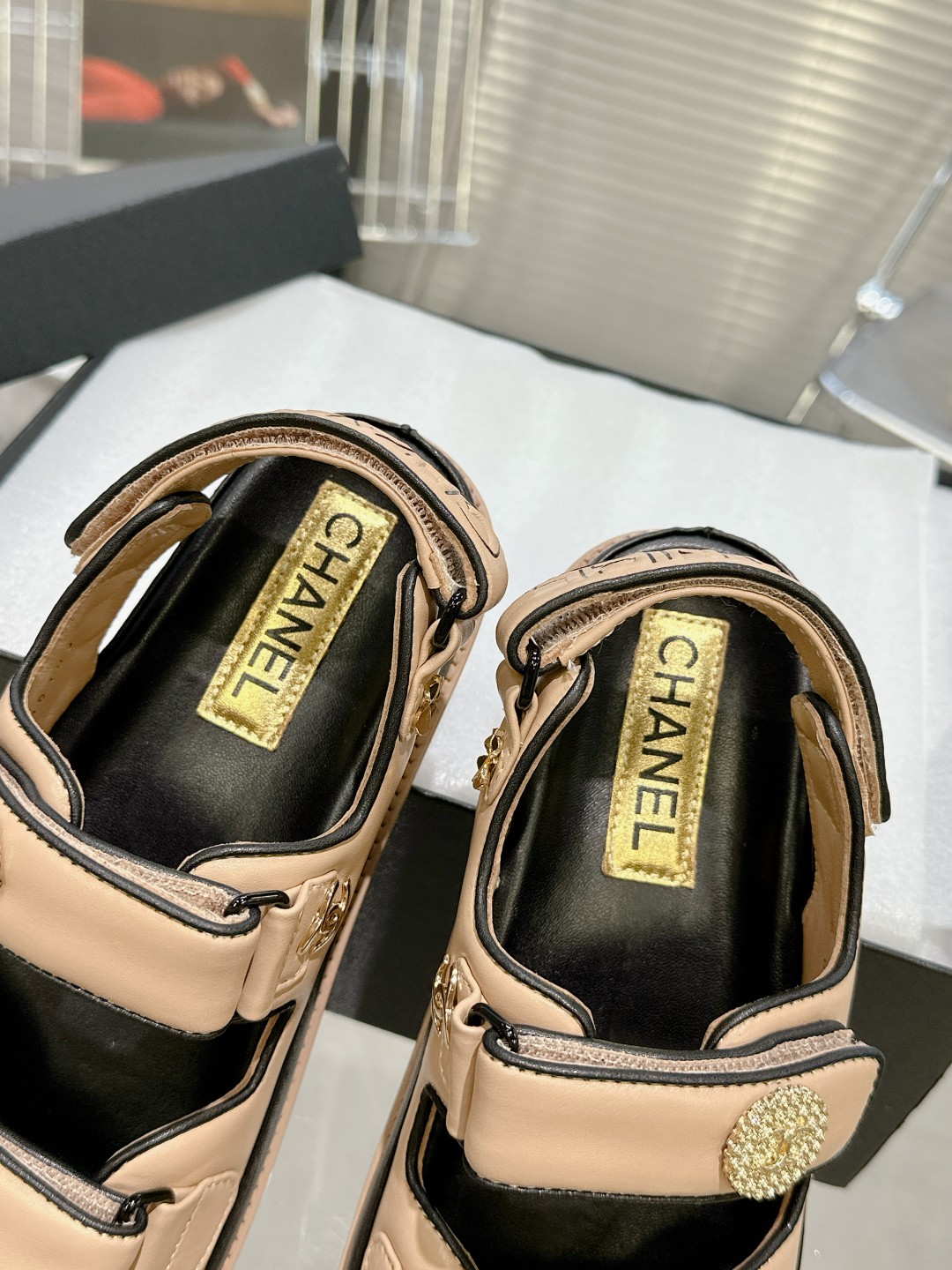 Bagsaaa Ch**el Sandals Lambskin Leather Beige