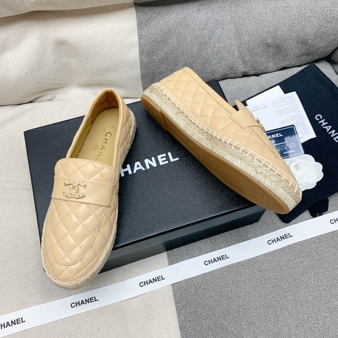 Bagsaaa Ch**el Espadrilles Shoes Quilted Leather Beige