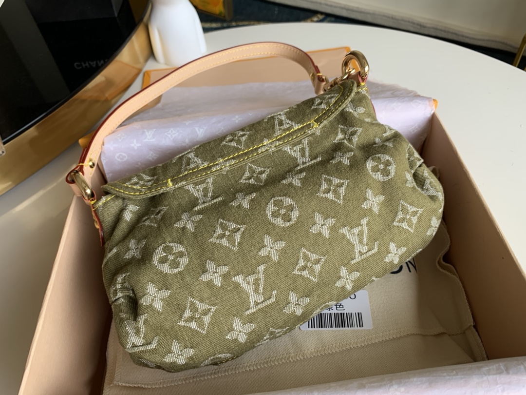 Bagsaaa L0vis Vvtt0n Monogram Denim Mini Pleaty Bag in Green - 25x15x9cm