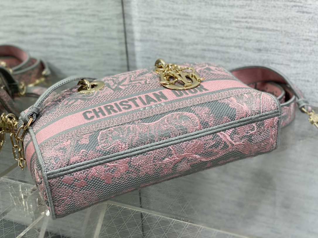 Bagsaaa D10r Lady D-Joy Grey and Pink Toile de Jouy Embroidery - 26 *13.5 *5cm
