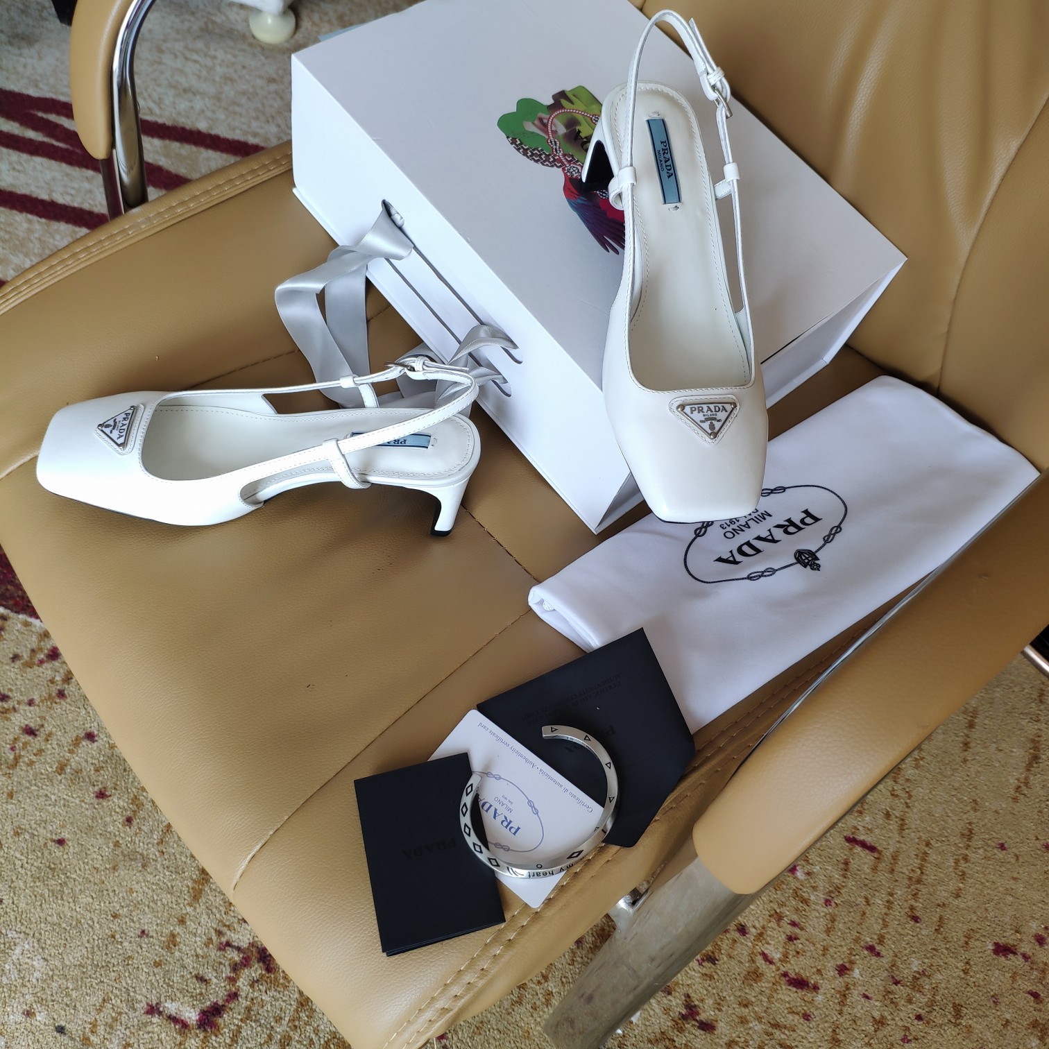 Bagsaaa Pra*a 55 Logo-embellished Leather Slingback Pumps In White