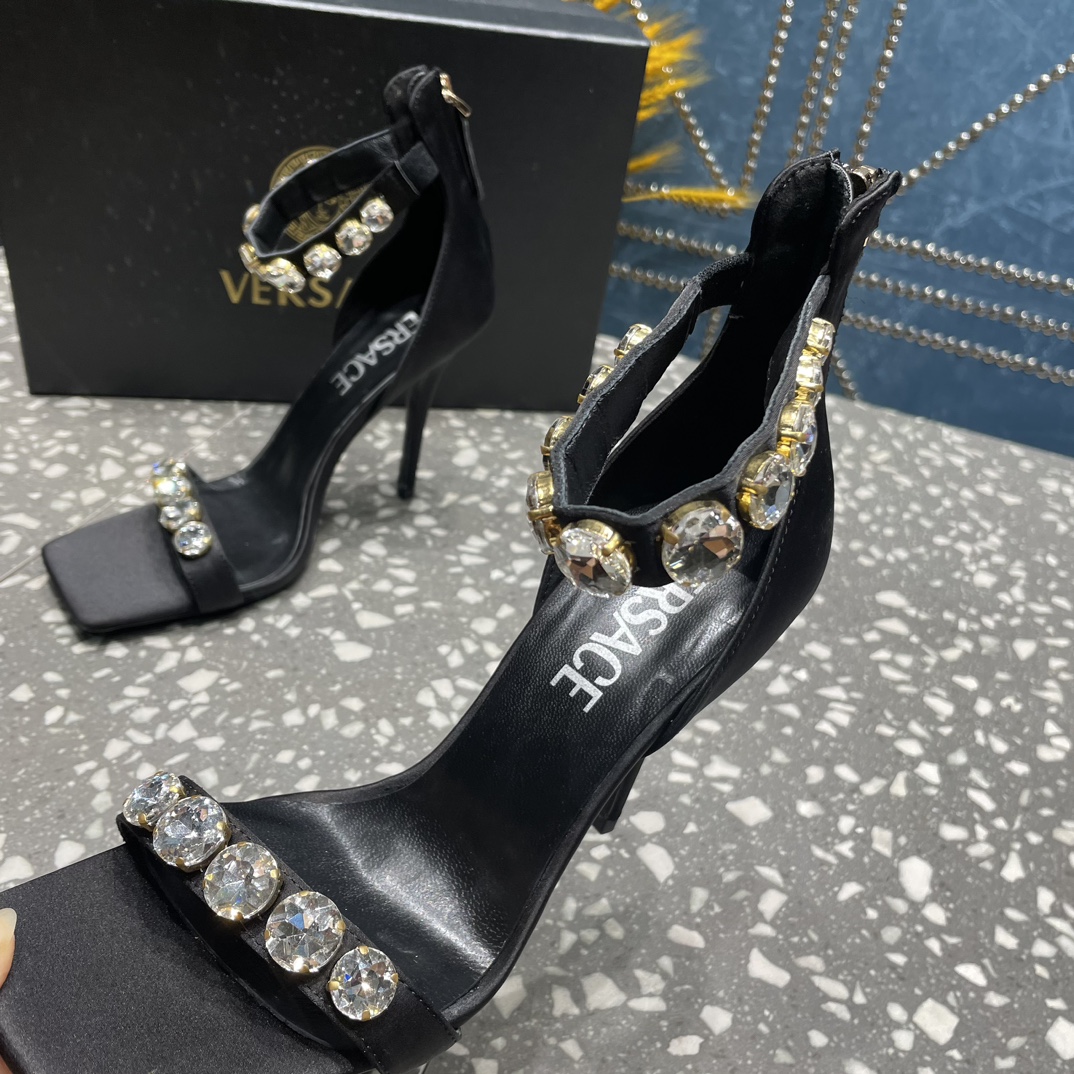 Bagsaaa Versace Crystal High Heel Sandals In Black