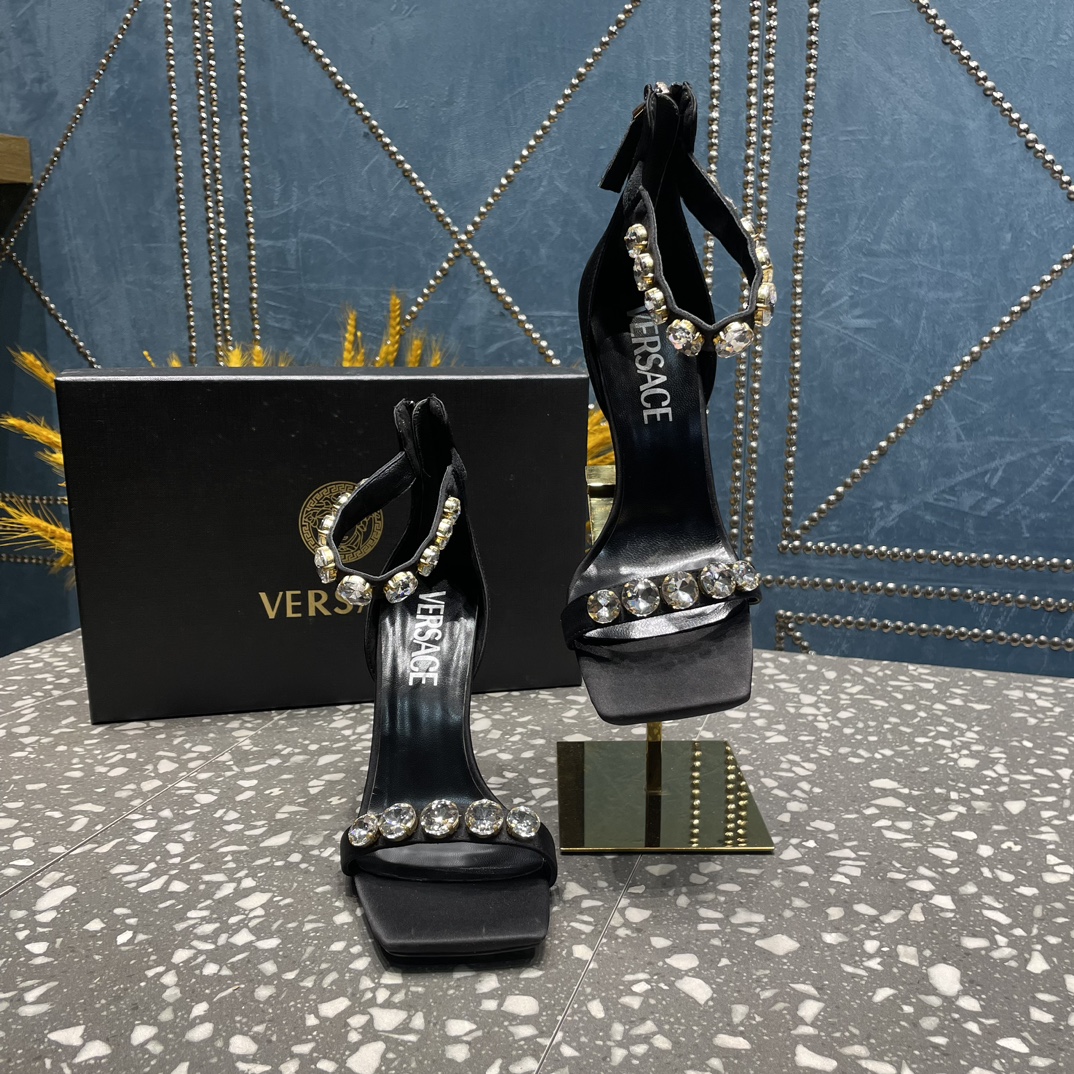 Bagsaaa Versace Crystal High Heel Sandals In Black