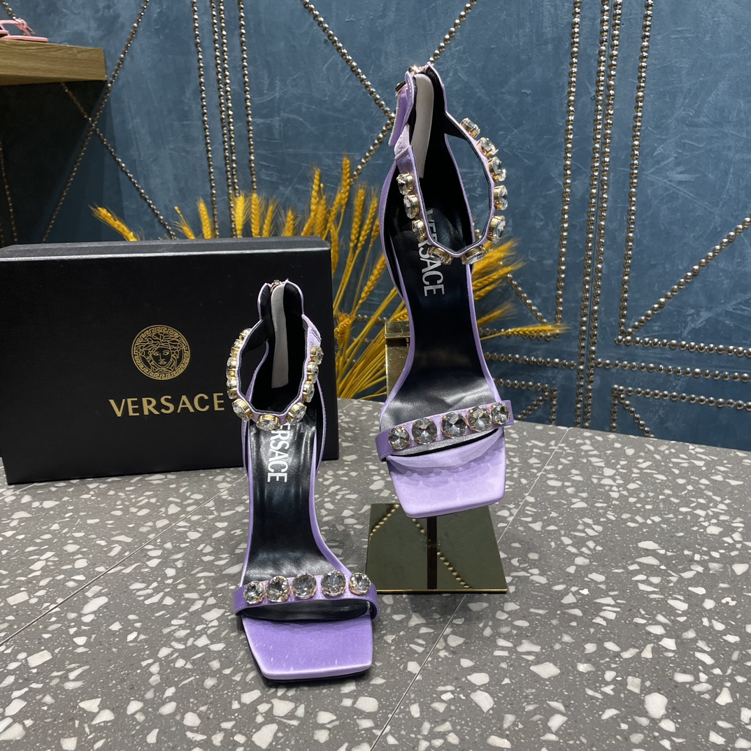 Bagsaaa Versace Crystal High Heel Sandals In Light Pink