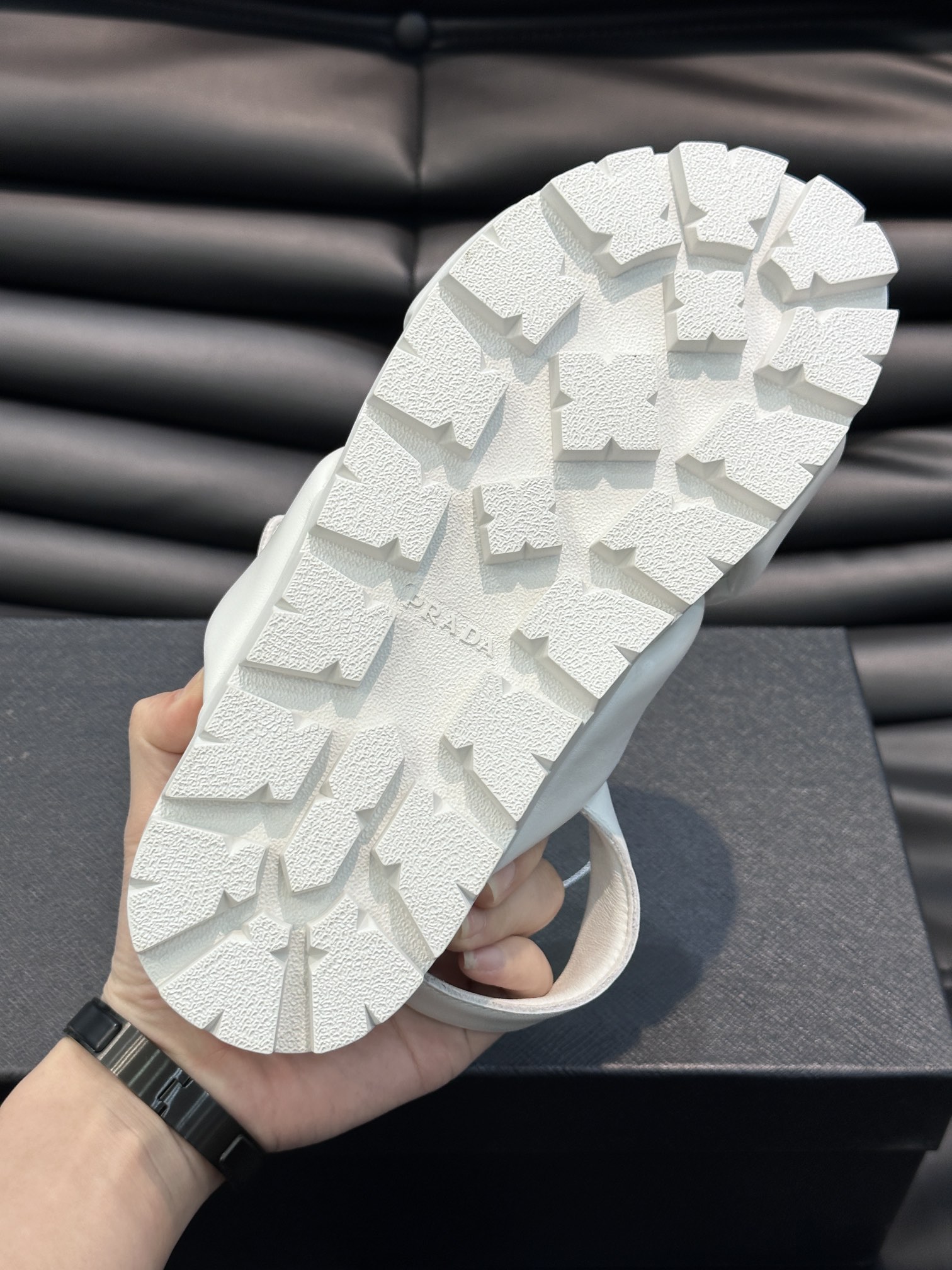Bagsaaa Pra*a padded leather platform white sandals