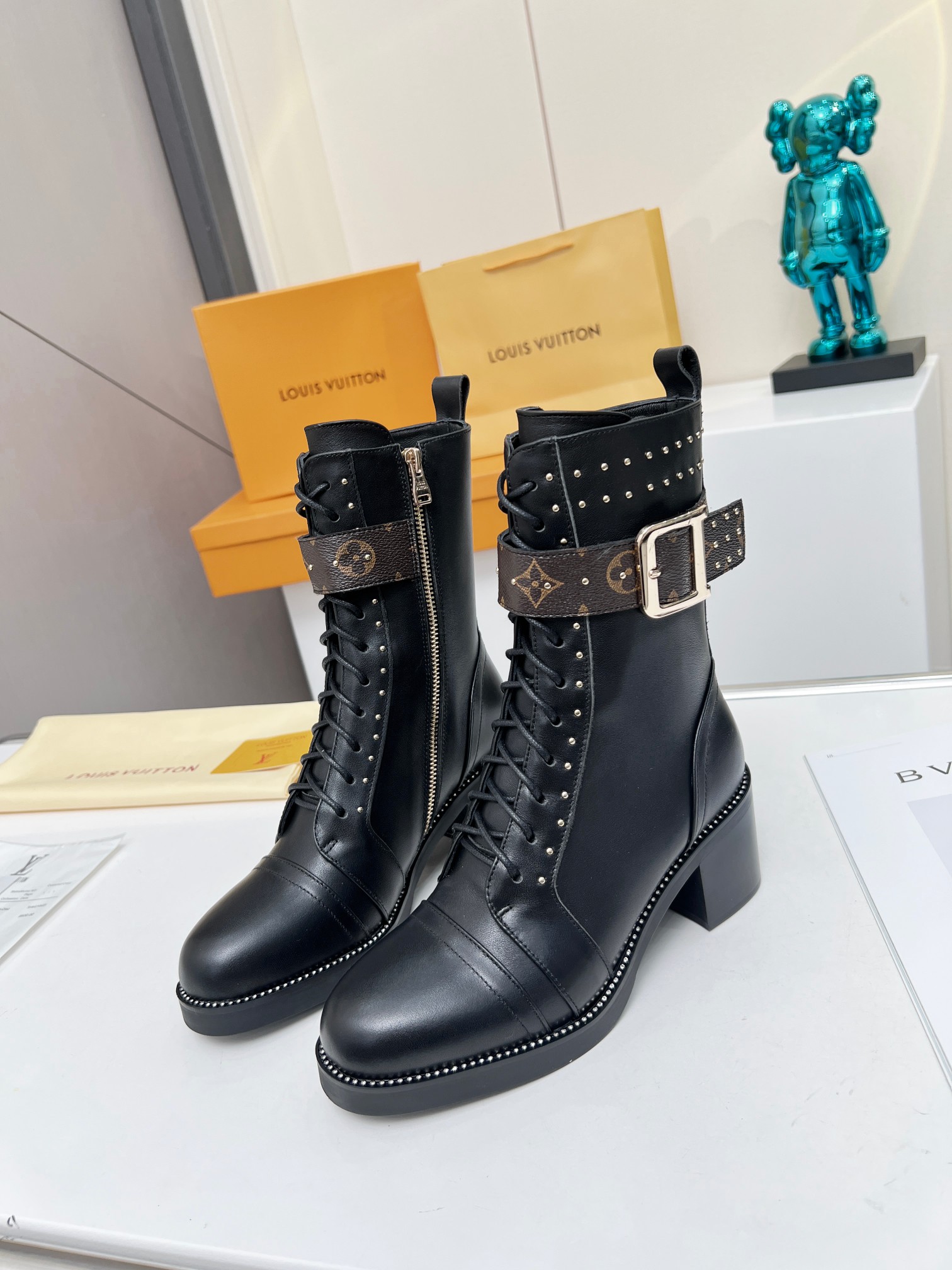 Bagsaaa L0vis Vvtt0n Wonderland Black Ranger Long Boots