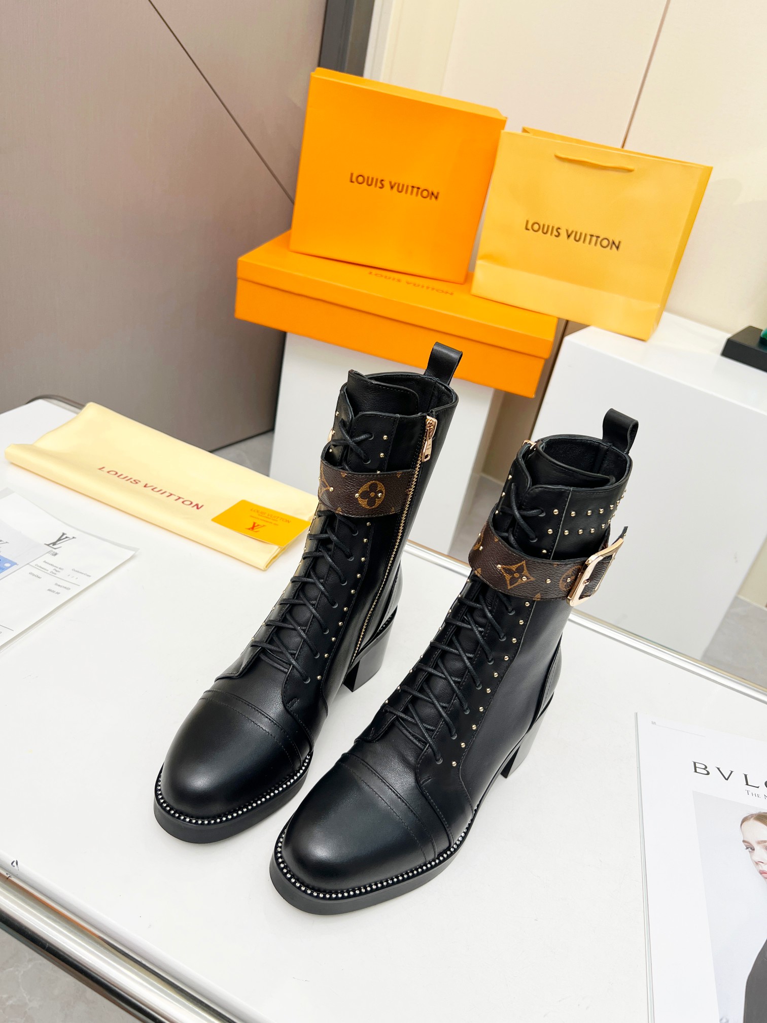 Bagsaaa L0vis Vvtt0n Wonderland Black Ranger Long Boots
